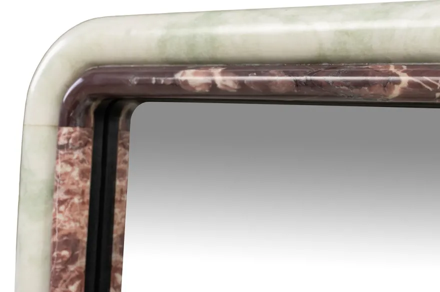 Casa Padrino Luxus Marmor Wandspiegel Grün / Rosa 60 x 2,5 x H. 100 cm - Edler Spiegel mit Marmorrahmen - Luxus Wohnzimmer Accessoires
