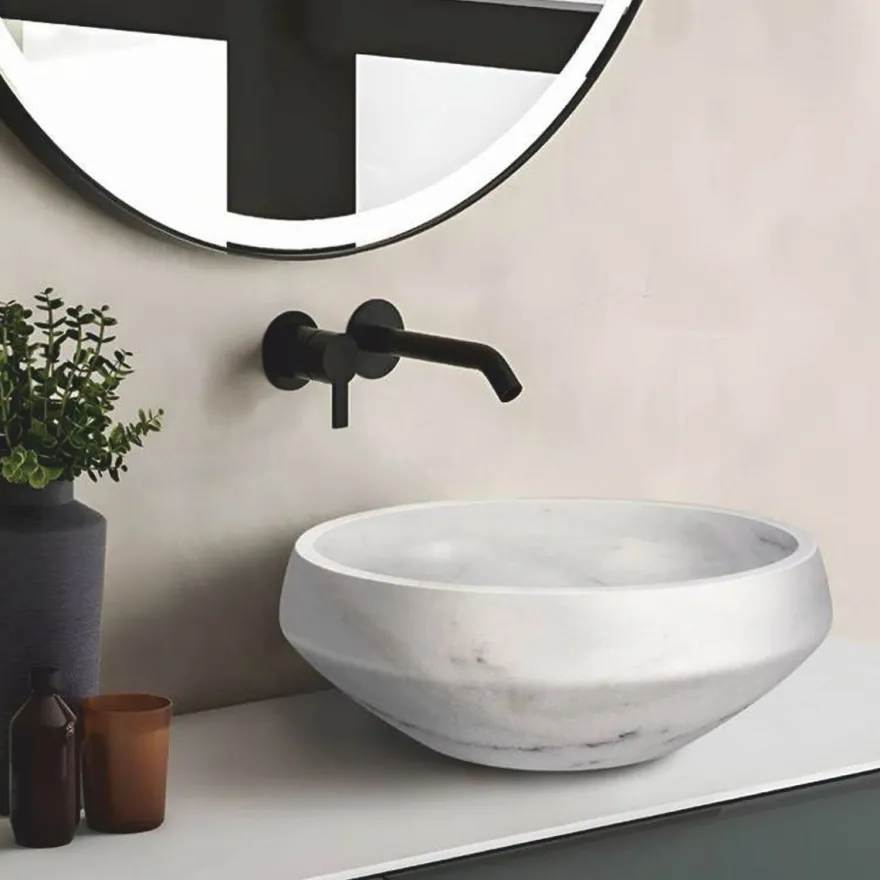 Casa Padrino Luxus Marmor Waschbecken Schale Weiß Ø 42 cm - Luxus Badezimmer Accessoires