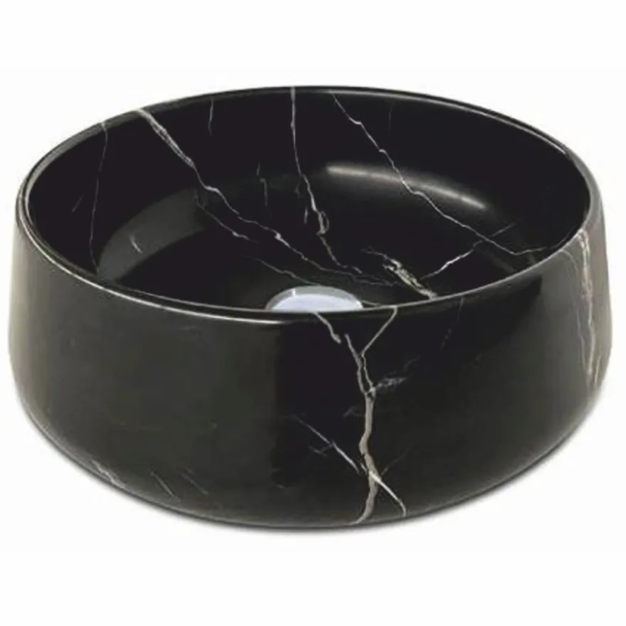 Casa Padrino Luxus Marmor Waschbecken Schale Schwarz Ø 42 cm - Marmor Badezimmer Accessoires