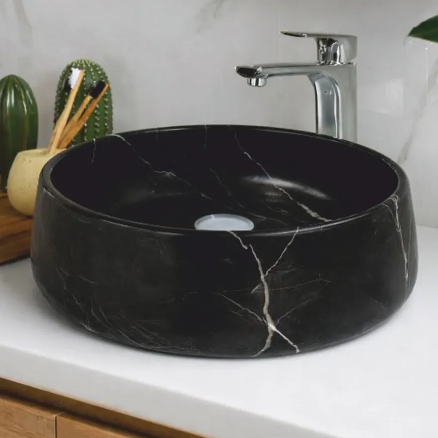 Casa Padrino Luxus Marmor Waschbecken Schale Schwarz Ø 42 cm - Marmor Badezimmer Accessoires
