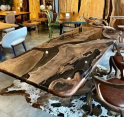 Casa Padrino Luxus Massivholz Epoxidharz Esstisch Braun 200 cm