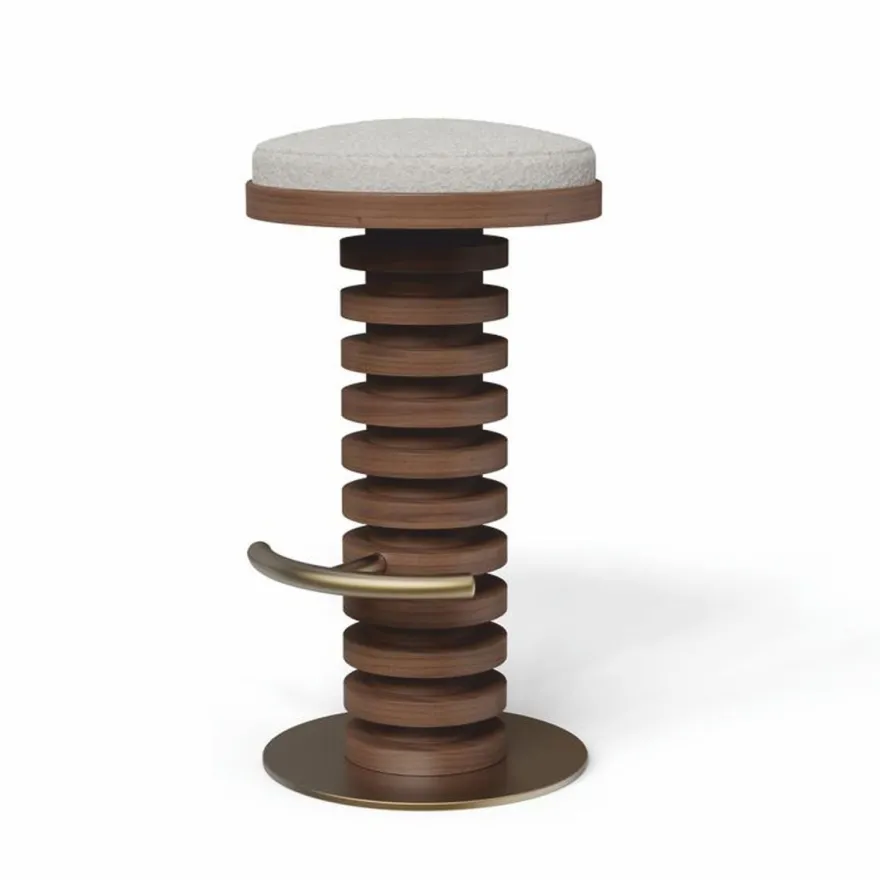 Casa Padrino Luxus Massivholz Barhocker Braun / Creme / Messing H. 75 cm - Premium Qualität