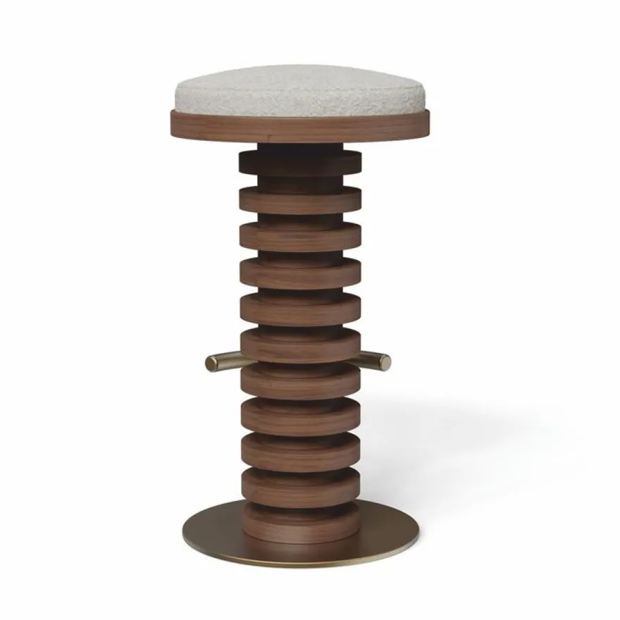 Casa Padrino Luxus Massivholz Barhocker Braun / Creme / Messing H. 75 cm - Premium Qualität