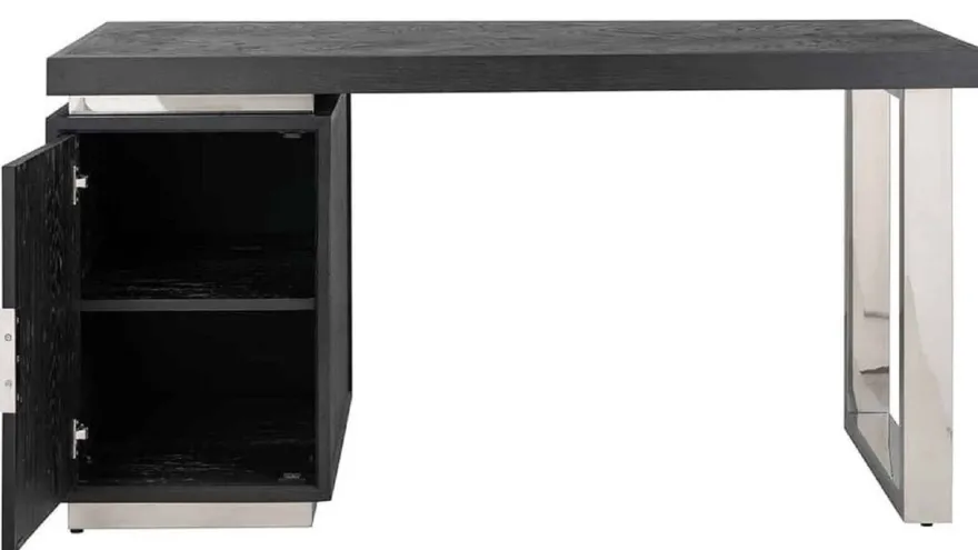 Casa Padrino Luxus Massivholz Schreibtisch Schwarz / Silber 150 x 70 x H. 77 cm - Bürotisch - Computertisch - Luxus Büro Möbel