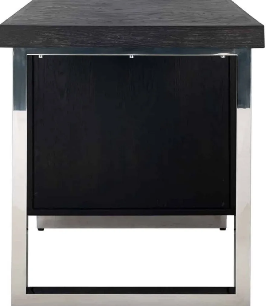 Casa Padrino Luxus Massivholz Schreibtisch Schwarz / Silber 150 x 70 x H. 77 cm - Bürotisch - Computertisch - Luxus Büro Möbel
