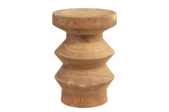 Casa Padrino Luxus Massivholz Beistelltisch / Hocker Naturfarben Ø 33 x H. 45,5 cm - Handgeschnitzter Beistelltisch aus Dimb-Holz in Form eines Schach-Turms - Luxus Möbel