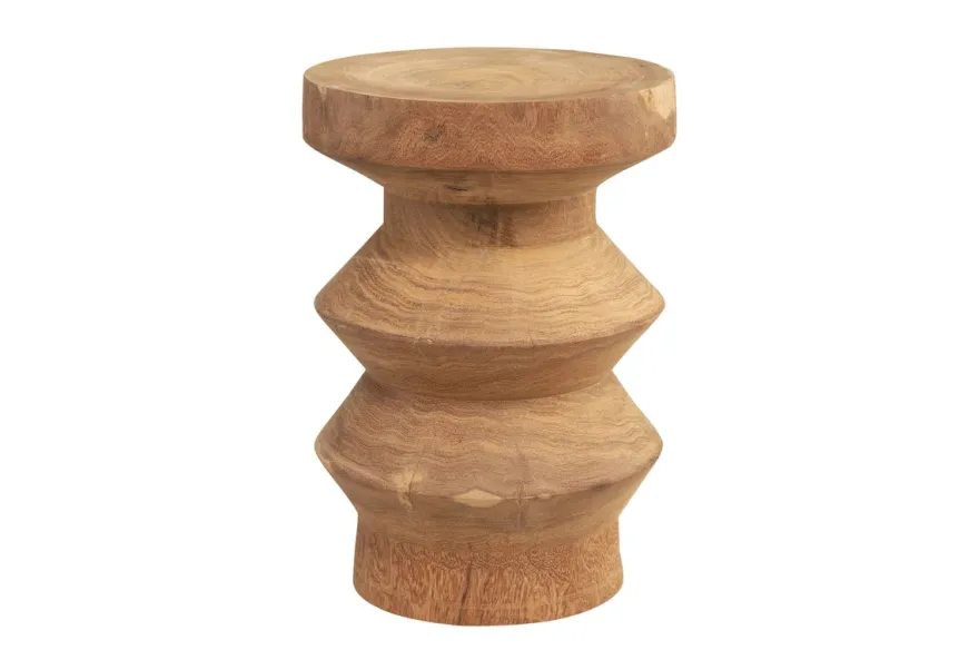 Casa Padrino Luxus Massivholz Beistelltisch / Hocker Naturfarben Ø 33 x H. 45,5 cm - Handgeschnitzter Beistelltisch aus Dimb-Holz in Form eines Schach-Turms - Luxus Möbel