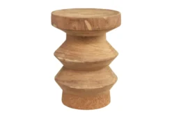 Casa Padrino Luxus Massivholz Beistelltisch / Hocker Naturfarben Ø 33 x H. 45,5 cm - Handgeschnitzter Beistelltisch aus Dimb-Holz in Form eines Schach-Turms - Luxus Möbel