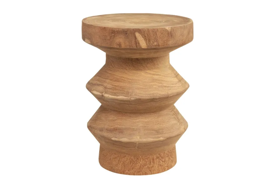 Casa Padrino Luxus Massivholz Beistelltisch / Hocker Naturfarben Ø 33 x H. 45,5 cm - Handgeschnitzter Beistelltisch aus Dimb-Holz in Form eines Schach-Turms - Luxus Möbel