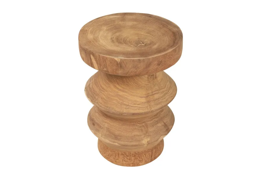Casa Padrino Luxus Massivholz Beistelltisch / Hocker Naturfarben Ø 33 x H. 45,5 cm - Handgeschnitzter Beistelltisch aus Dimb-Holz in Form eines Schach-Turms - Luxus Möbel