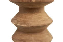 Casa Padrino Luxus Massivholz Beistelltisch / Hocker Naturfarben Ø 33 x H. 45,5 cm - Handgeschnitzter Beistelltisch aus Dimb-Holz in Form eines Schach-Turms - Luxus Möbel