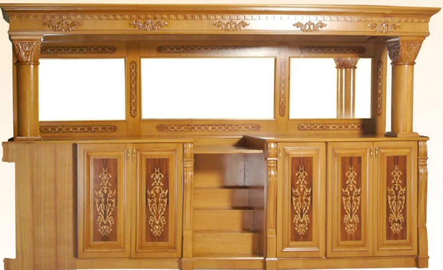 Casa Padrino Luxus Massivholz Bar mit Marmorplatte und Doppelwaschbecken Hellbraun / Braun / Grün 515,6 x H. 223,5 cm - Bar Möbel im Retro Stil