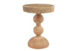 Casa Padrino Luxus Massivholz Beistelltisch / Hocker Naturfarben Ø 32,5 x H. 44,5 cm - Runder Beistelltisch aus handgedrechseltem Dimb-Holz mit gestapelten Kugelformen - Luxus Möbel