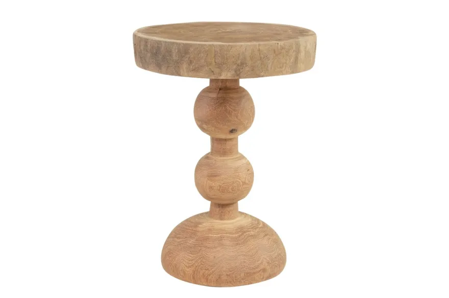 Casa Padrino Luxus Massivholz Beistelltisch / Hocker Naturfarben Ø 32,5 x H. 44,5 cm - Runder Beistelltisch aus handgedrechseltem Dimb-Holz mit gestapelten Kugelformen - Luxus Möbel