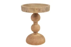 Casa Padrino Luxus Massivholz Beistelltisch / Hocker Naturfarben Ø 32,5 x H. 44,5 cm - Runder Beistelltisch aus handgedrechseltem Dimb-Holz mit gestapelten Kugelformen - Luxus Möbel
