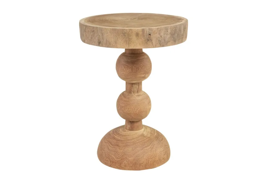 Casa Padrino Luxus Massivholz Beistelltisch / Hocker Naturfarben Ø 32,5 x H. 44,5 cm - Runder Beistelltisch aus handgedrechseltem Dimb-Holz mit gestapelten Kugelformen - Luxus Möbel