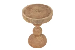 Casa Padrino Luxus Massivholz Beistelltisch / Hocker Naturfarben Ø 32,5 x H. 44,5 cm - Runder Beistelltisch aus handgedrechseltem Dimb-Holz mit gestapelten Kugelformen - Luxus Möbel