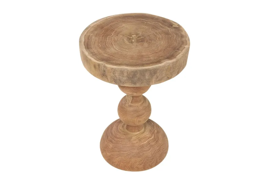 Casa Padrino Luxus Massivholz Beistelltisch / Hocker Naturfarben Ø 32,5 x H. 44,5 cm - Runder Beistelltisch aus handgedrechseltem Dimb-Holz mit gestapelten Kugelformen - Luxus Möbel