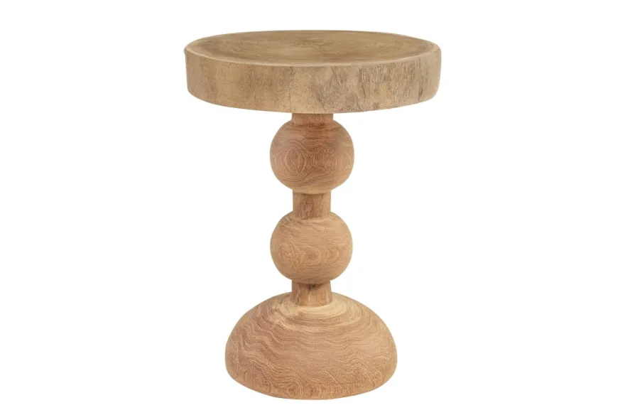 Casa Padrino Luxus Massivholz Beistelltisch / Hocker Naturfarben Ø 32,5 x H. 44,5 cm - Runder Beistelltisch aus handgedrechseltem Dimb-Holz mit gestapelten Kugelformen - Luxus Möbel