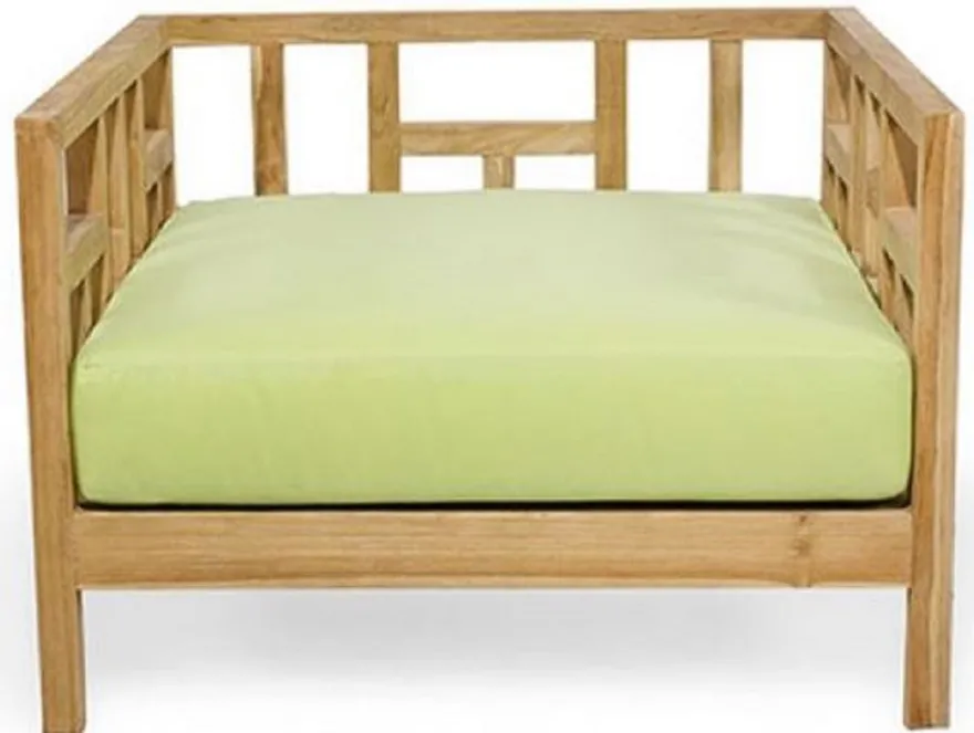 Casa Padrino Luxus Massivholz Gartensessel Naturfarben / Hellgrün 94 x 94 x H. 65 cm - Wetterbeständiger Teakholz Sessel mit Kissen - Garten & Terrassen Möbel - Luxus Qualität