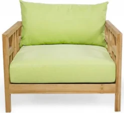 Casa Padrino Luxus Massivholz Gartensessel Naturfarben / Hellgrün 94 x 94 x H. 65 cm - Wetterbeständiger Teakholz Sessel mit Kissen - Garten & Terrassen Möbel - Luxus Qualität