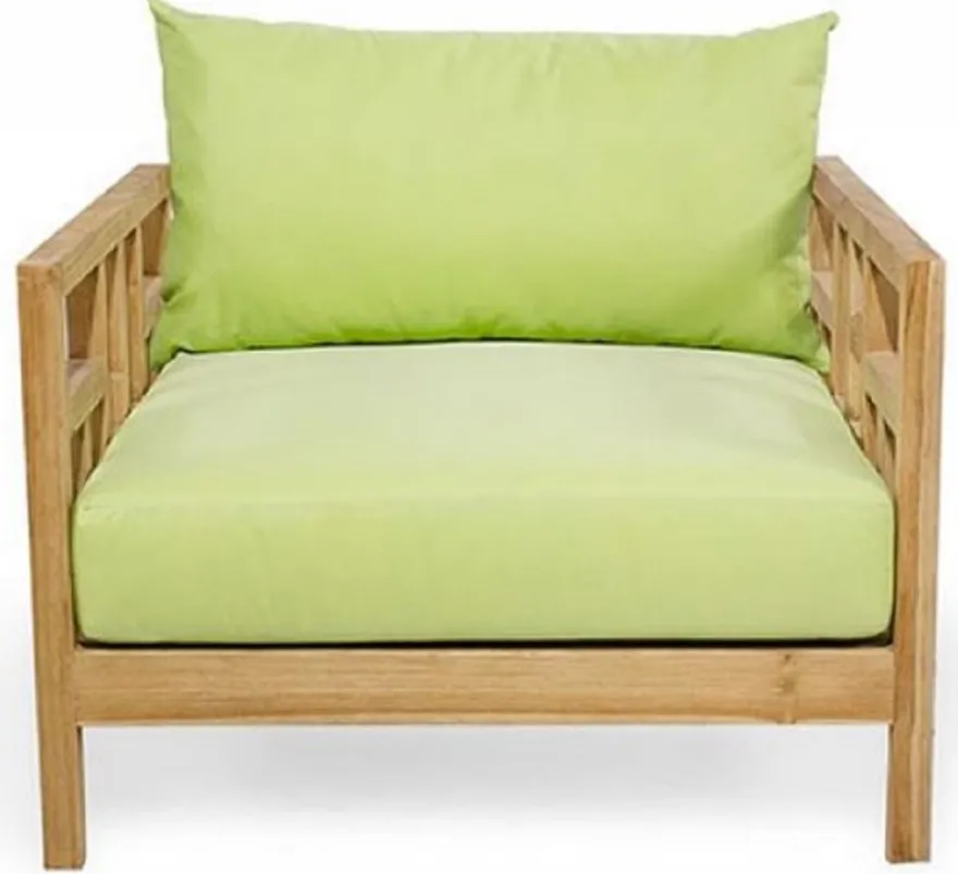 Casa Padrino Luxus Massivholz Gartensessel Naturfarben / Hellgrün 94 x 94 x H. 65 cm - Wetterbeständiger Teakholz Sessel mit Kissen - Garten & Terrassen Möbel - Luxus Qualität