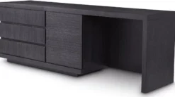 Casa Padrino Luxus Massivholz Schreibtisch Schwarzgrau 220 x 55 x H. 75,5 cm - Bürotisch - Computertisch - Büro Möbel - Luxus Möbel - Luxus Einrichtung - Luxus Qualität