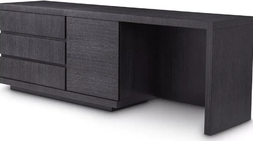 Casa Padrino Luxus Massivholz Schreibtisch Schwarzgrau 220 x 55 x H. 75,5 cm - Bürotisch - Computertisch - Büro Möbel - Luxus Möbel - Luxus Einrichtung - Luxus Qualität