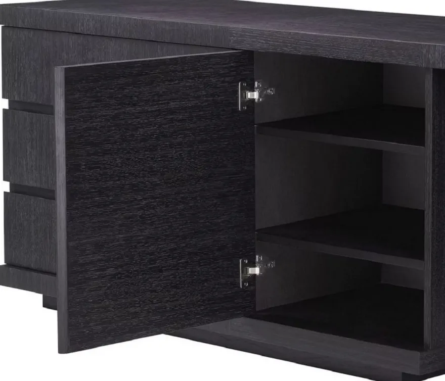 Casa Padrino Luxus Massivholz Schreibtisch Schwarzgrau 220 x 55 x H. 75,5 cm - Bürotisch - Computertisch - Büro Möbel - Luxus Möbel - Luxus Einrichtung - Luxus Qualität