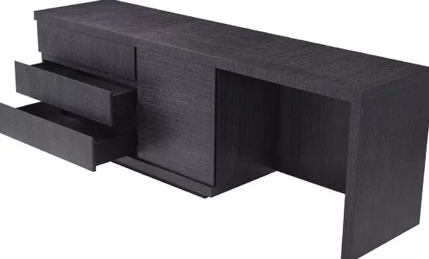 Casa Padrino Luxus Massivholz Schreibtisch Schwarzgrau 220 x 55 x H. 75,5 cm - Bürotisch - Computertisch - Büro Möbel - Luxus Möbel - Luxus Einrichtung - Luxus Qualität