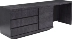 Casa Padrino Luxus Massivholz Schreibtisch Schwarzgrau 220 x 55 x H. 75,5 cm - Bürotisch - Computertisch - Büro Möbel - Luxus Möbel - Luxus Einrichtung - Luxus Qualität