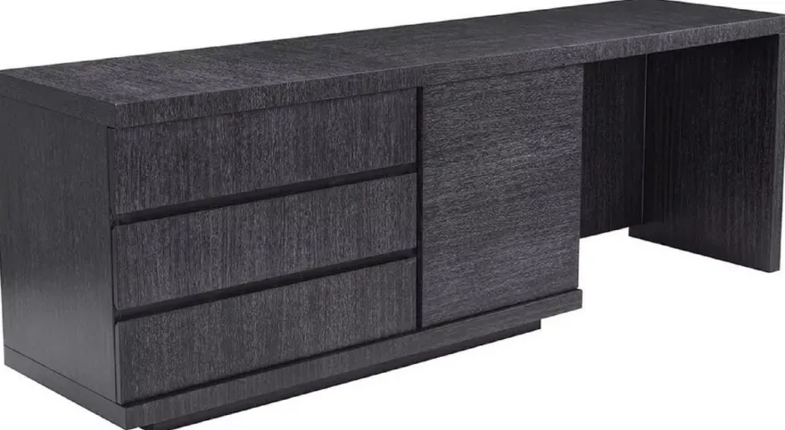 Casa Padrino Luxus Massivholz Schreibtisch Schwarzgrau 220 x 55 x H. 75,5 cm - Bürotisch - Computertisch - Büro Möbel - Luxus Möbel - Luxus Einrichtung - Luxus Qualität