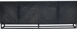 Casa Padrino Luxus Massivholz Sideboard Schwarz 220 x 43 x H. 80 cm - Rustikaler Eichenholz Schrank mit 4 Türen - Rustikale Massivholz Esszimmer Möbel - Luxus Esszimmer Möbel