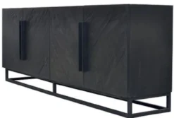 Casa Padrino Luxus Massivholz Sideboard Schwarz 220 x 43 x H. 80 cm - Rustikaler Eichenholz Schrank mit 4 Türen - Rustikale Massivholz Esszimmer Möbel - Luxus Esszimmer Möbel