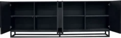 Casa Padrino Luxus Massivholz Sideboard Schwarz 220 x 43 x H. 80 cm - Rustikaler Eichenholz Schrank mit 4 Türen - Rustikale Massivholz Esszimmer Möbel - Luxus Esszimmer Möbel