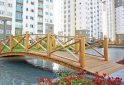 Casa Padrino Luxus Massivholz Brücke mit Geländer Naturfarben 504 cm - Garten & Park Möbel