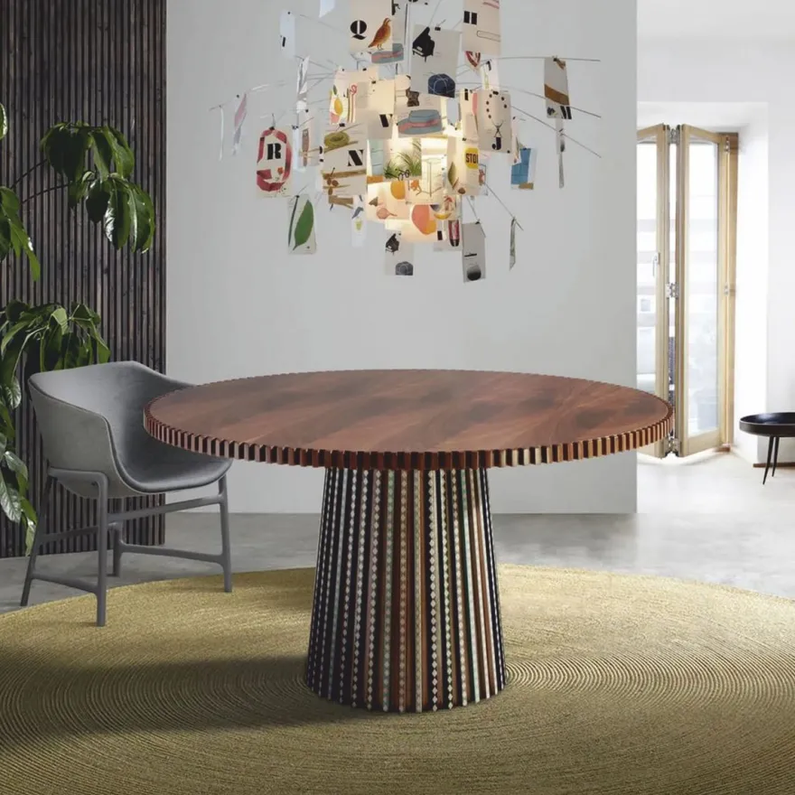 Casa Padrino Luxus Massivholz Esstisch Braun / Bunt Ø 144 cm - Esszimmer Möbel