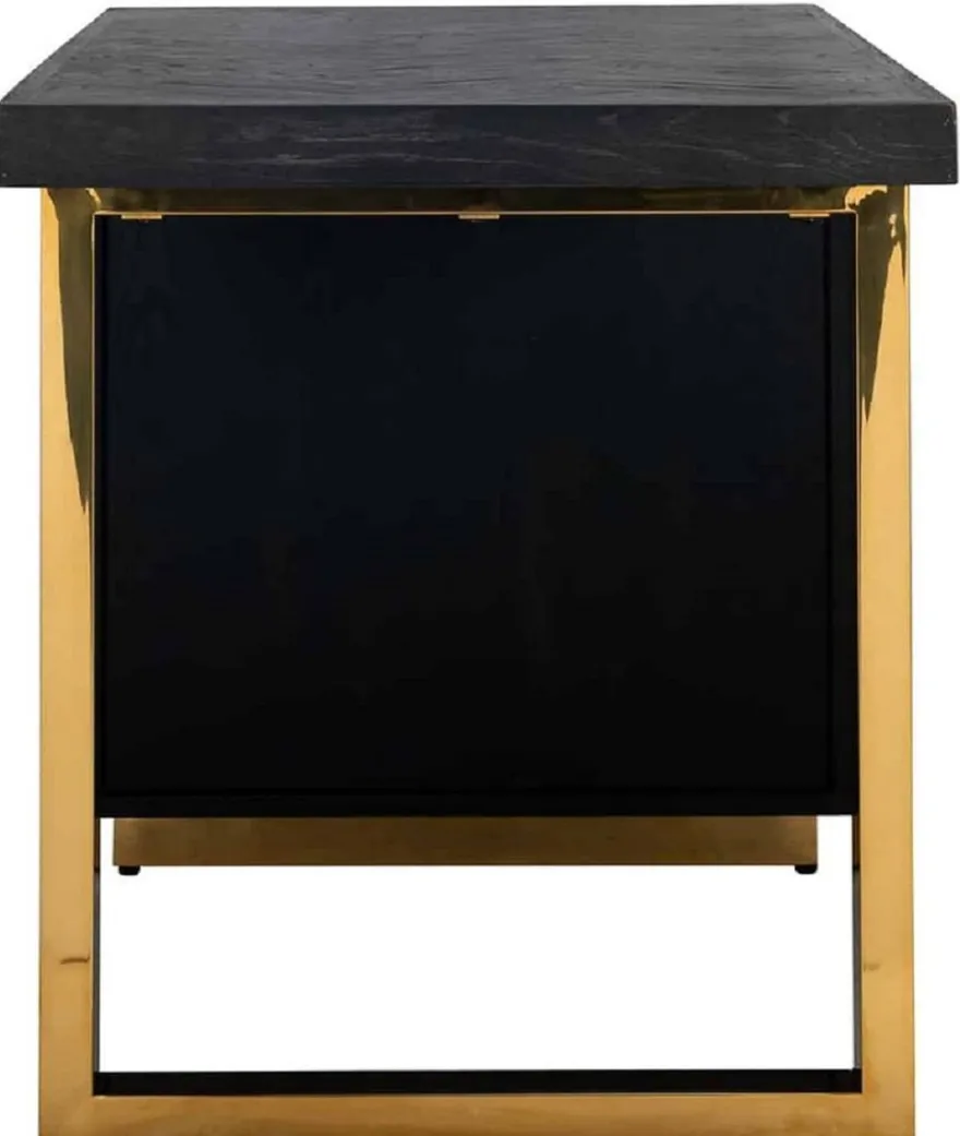 Casa Padrino Luxus Massivholz Schreibtisch Schwarz / Gold 150 x 70 x H. 77 cm - Bürotisch - Computertisch - Luxus Büro Möbel