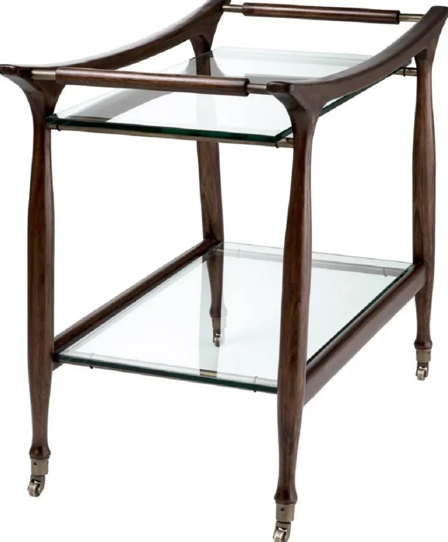 Casa Padrino Luxus Massivholz Servierwagen mit Glasplatten Braun 86 x 50 x H. 75,5 cm - Hotel Restaurant Gastronomie Trolley - Luxus Hotel Restaurant Gastronomie Accessoires - Luxus Möbel