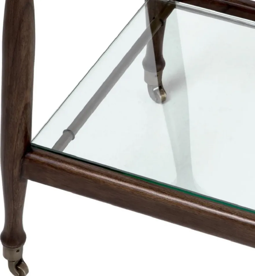Casa Padrino Luxus Massivholz Servierwagen mit Glasplatten Braun 86 x 50 x H. 75,5 cm - Hotel Restaurant Gastronomie Trolley - Luxus Hotel Restaurant Gastronomie Accessoires - Luxus Möbel