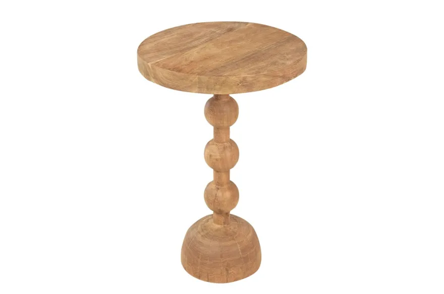 Casa Padrino Luxus Massivholz Beistelltisch Naturfarben Ø 50 x H. 76 cm - Hoher runder Beistelltisch aus handgedrechseltem Dimb-Holz mit gestapelten Kugelformen - Luxus Möbel