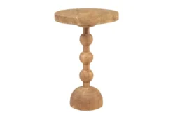 Casa Padrino Luxus Massivholz Beistelltisch Naturfarben Ø 50 x H. 76 cm - Hoher runder Beistelltisch aus handgedrechseltem Dimb-Holz mit gestapelten Kugelformen - Luxus Möbel