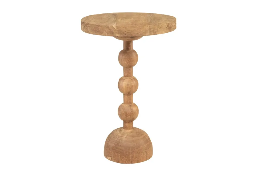 Casa Padrino Luxus Massivholz Beistelltisch Naturfarben Ø 50 x H. 76 cm - Hoher runder Beistelltisch aus handgedrechseltem Dimb-Holz mit gestapelten Kugelformen - Luxus Möbel