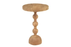 Casa Padrino Luxus Massivholz Beistelltisch Naturfarben Ø 50 x H. 76 cm - Hoher runder Beistelltisch aus handgedrechseltem Dimb-Holz mit gestapelten Kugelformen - Luxus Möbel