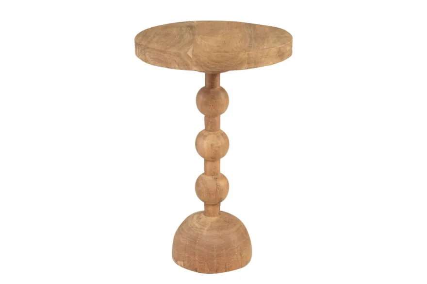 Casa Padrino Luxus Massivholz Beistelltisch Naturfarben Ø 50 x H. 76 cm - Hoher runder Beistelltisch aus handgedrechseltem Dimb-Holz mit gestapelten Kugelformen - Luxus Möbel