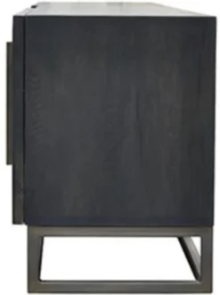 Casa Padrino Luxus Massivholz TV Schrank Schwarz / Messing 220 x 43 x H. 60 cm - Rustikales Eichenholz Wohnzimmer Sideboard mit 4 Türen - Rustikale Luxus Massivholz Wohnzimmer Möbel