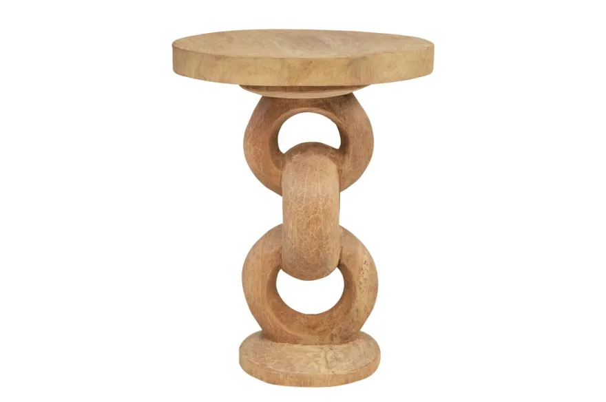 Casa Padrino Luxus Massivholz Beistelltisch Naturfarben Ø 49 x H. 64 cm - Skulpturaler Beistelltisch aus handgeschnitztem Dimb-Holz mit Kettenglied-Motiv - Luxus Möbel