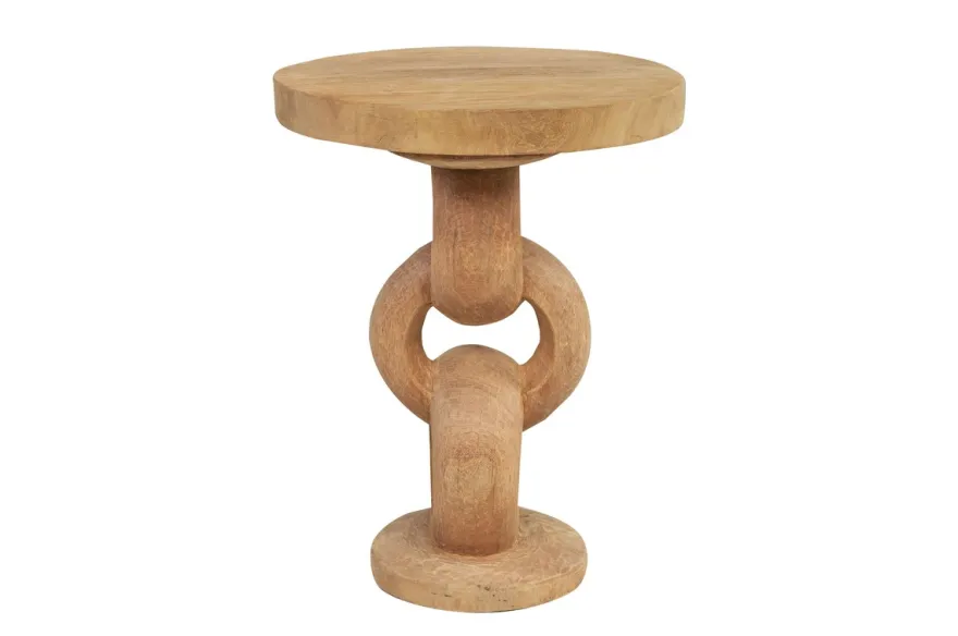 Casa Padrino Luxus Massivholz Beistelltisch Naturfarben Ø 49 x H. 64 cm - Skulpturaler Beistelltisch aus handgeschnitztem Dimb-Holz mit Kettenglied-Motiv - Luxus Möbel