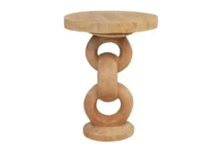 Casa Padrino Luxus Massivholz Beistelltisch Naturfarben Ø 49 x H. 64 cm - Skulpturaler Beistelltisch aus handgeschnitztem Dimb-Holz mit Kettenglied-Motiv - Luxus Möbel