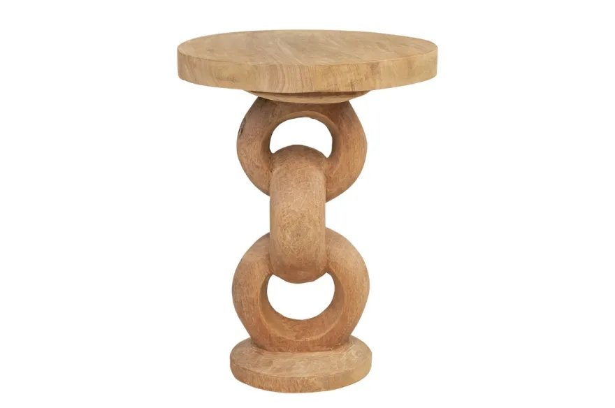 Casa Padrino Luxus Massivholz Beistelltisch Naturfarben Ø 49 x H. 64 cm - Skulpturaler Beistelltisch aus handgeschnitztem Dimb-Holz mit Kettenglied-Motiv - Luxus Möbel